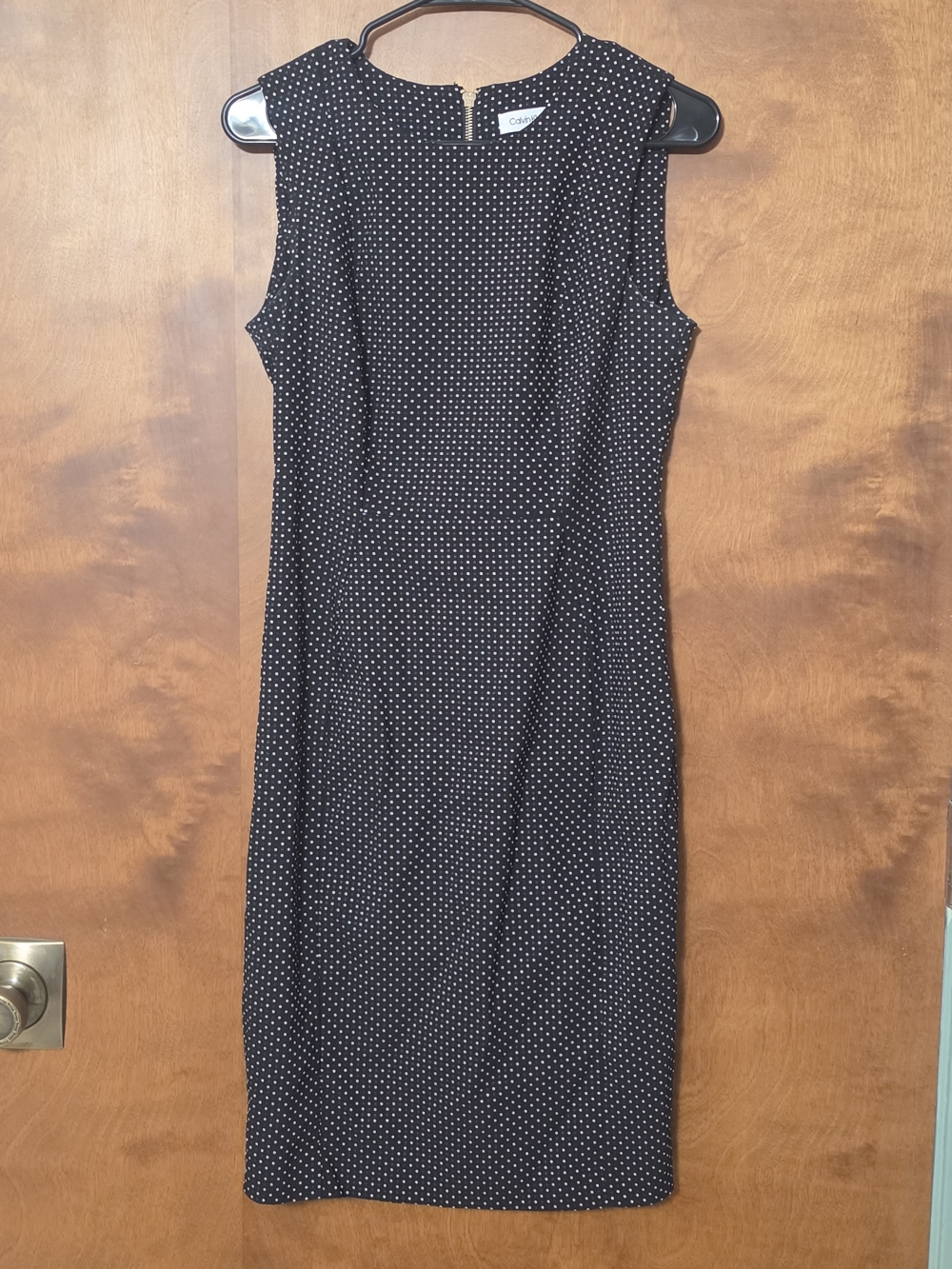 Calvin Klein Black Dress with White Polka Dots - Sleeveless Midi